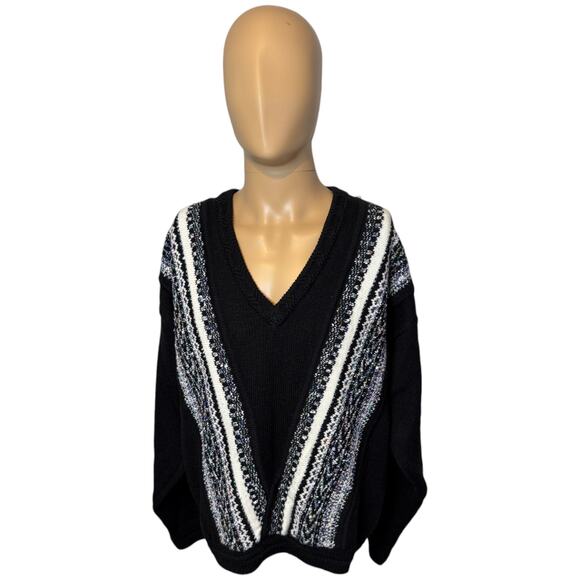 Vintage 90's CONCRETE design V-neck Knit Mixer Sweater Men's Size Large Black - Picture 3 of 9